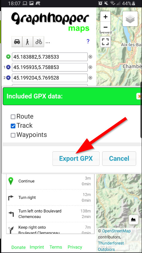 GraphHopper Export GPX